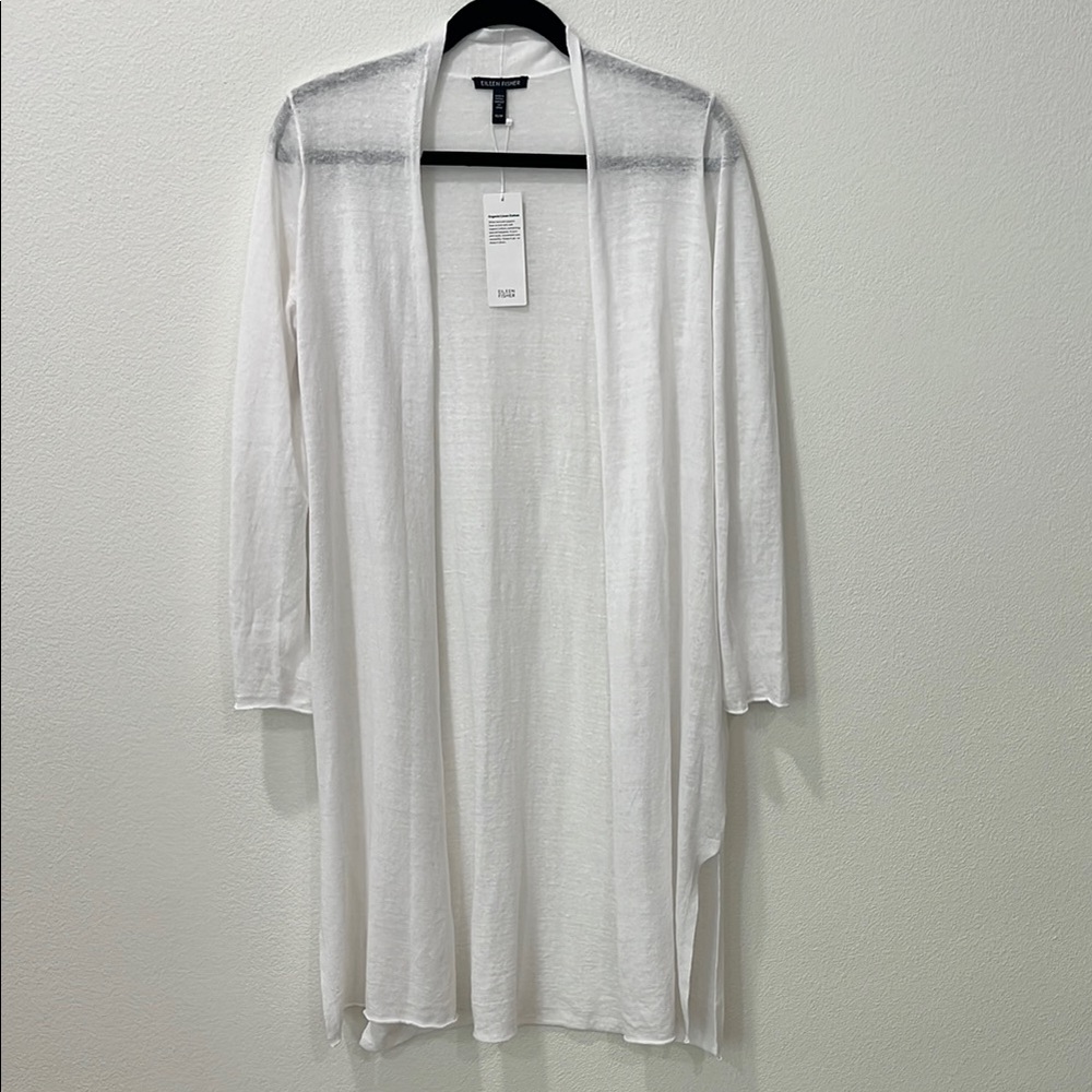NWT Eileen Fisher Organic Linen Cotton Jersey Long Cardigan XS White